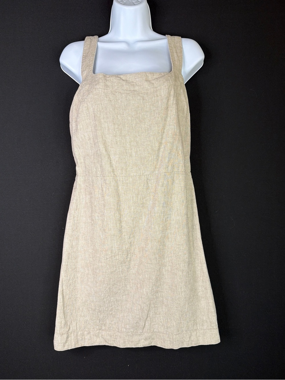 Abercrombie & Fitch Beige Linen-Blend Square Neck Sundress with Smocked back
